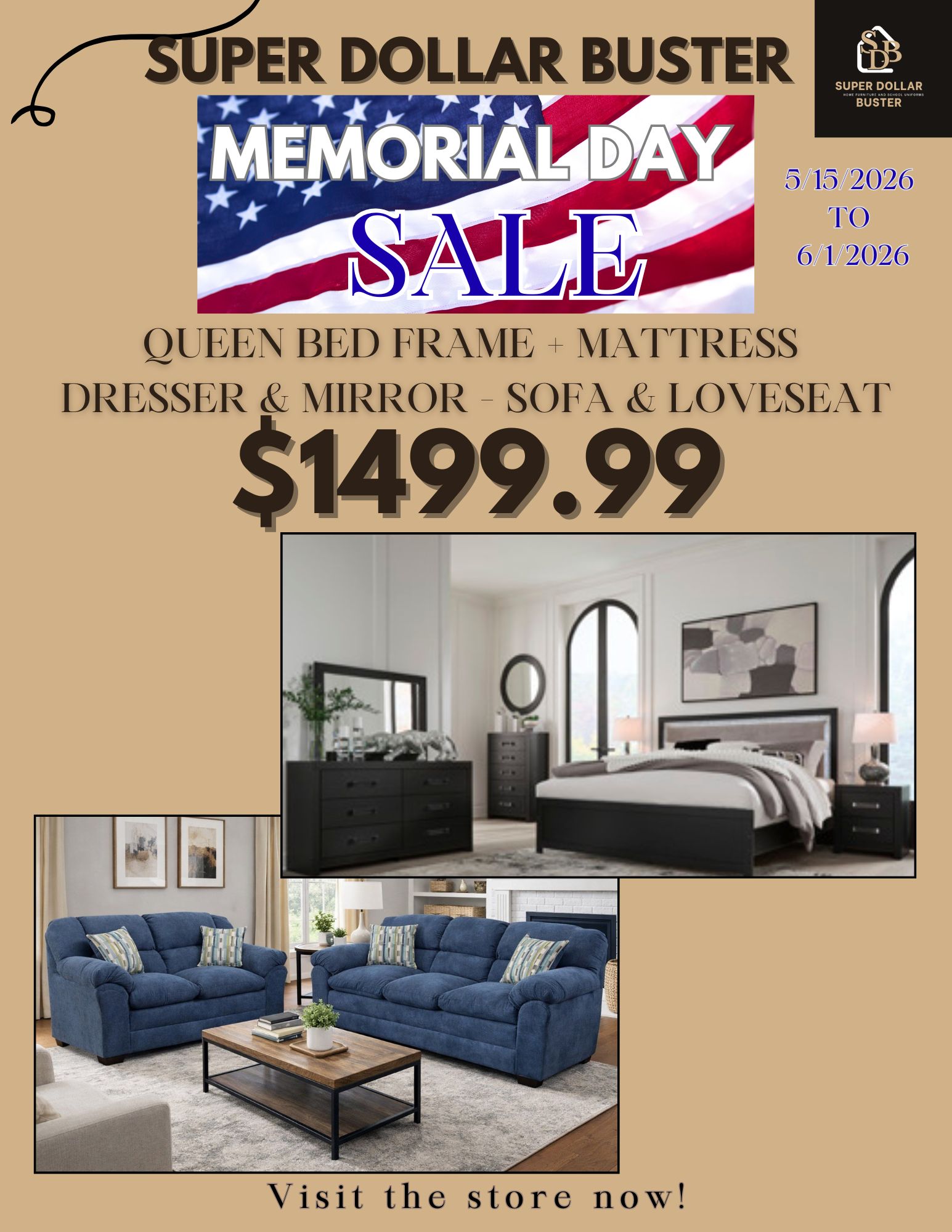 Memorial Day Sale — Queen Bed + Sofa Package $1,499.99