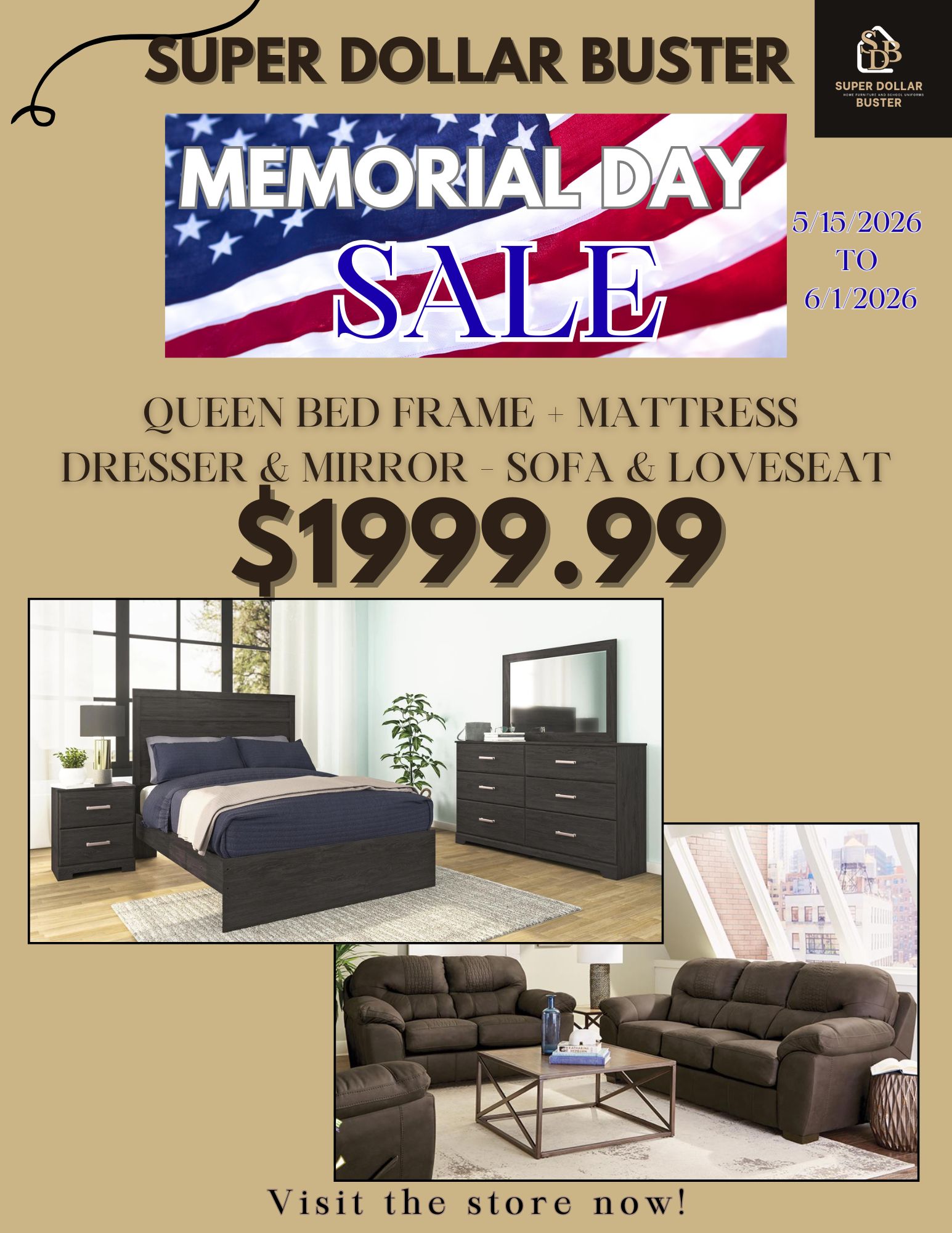Memorial Day Sale — Queen Bed + Sofa Package $1,999.99